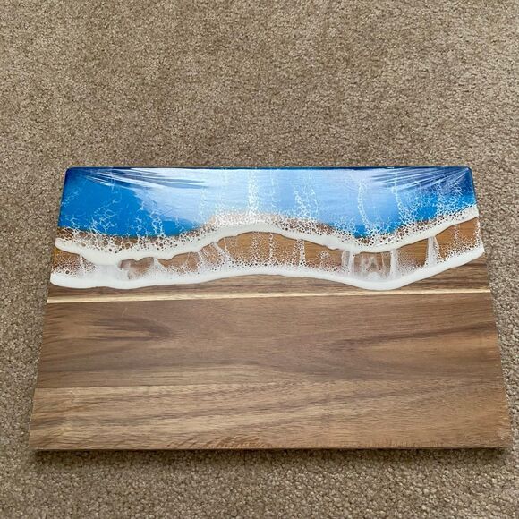 Wood Cutting Board Ocean Beach Resin Design NEW Hosting Kitchen Charcuterie - Picture 9 of 10